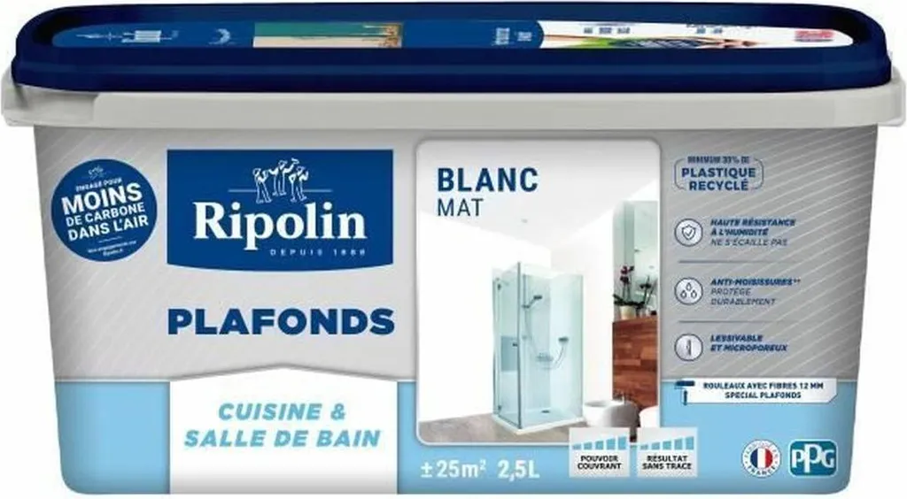 Peinture Ripolin Blanc Mat - Finition Sans Traces pour Murs Difficiles