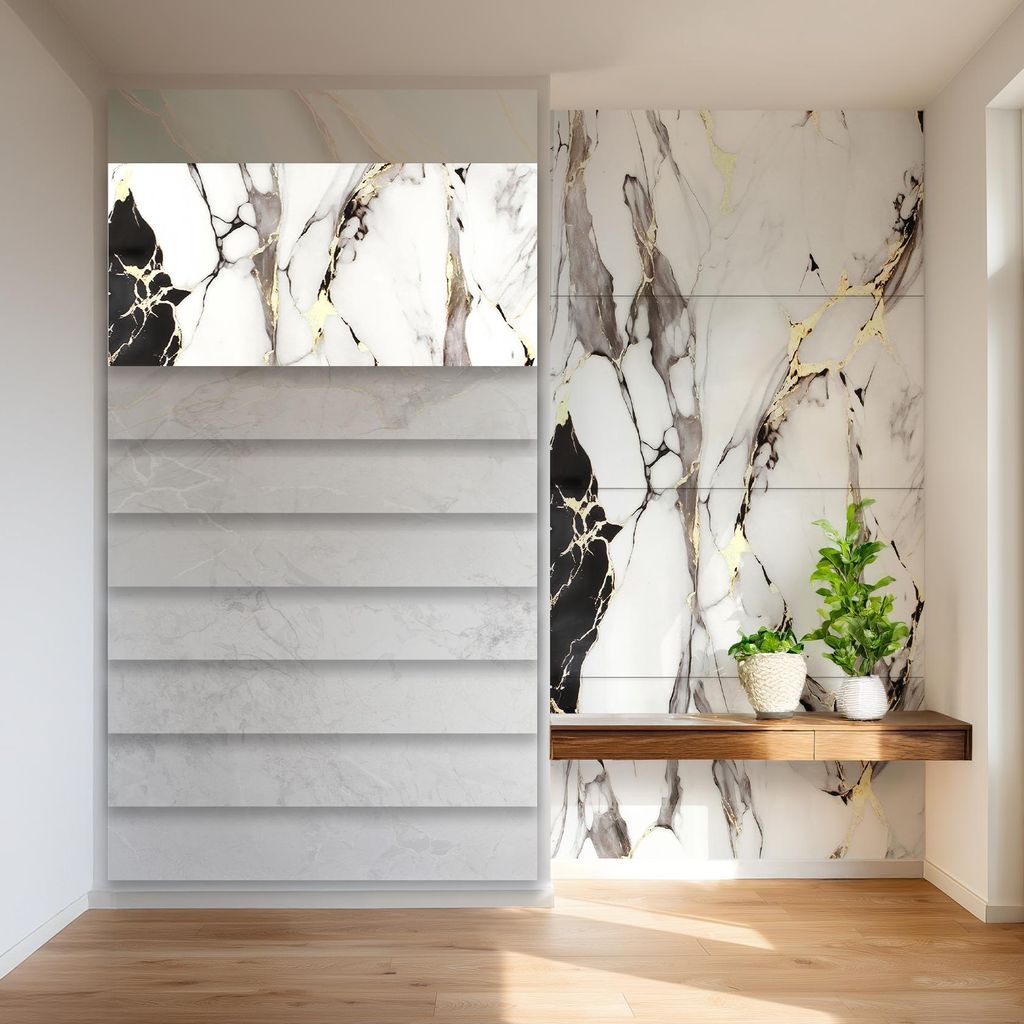 HEXIM Marmorplatten Optik 4er-Set 122×70cm SPC Kunststoff Innen & Außenbereich Granit Steinoptik - Duschrückwand Küchenrückwand Dekorpaneeel u...