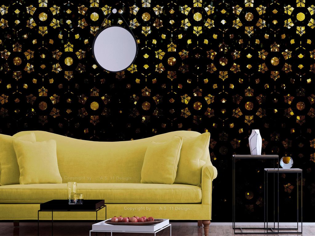 Vlies Fototapete Abstrakt 400x280 cm Tapeten Wandtapete XXL Buntglas Mosaik schwarz gold geometrisch f-A-10094-a-a