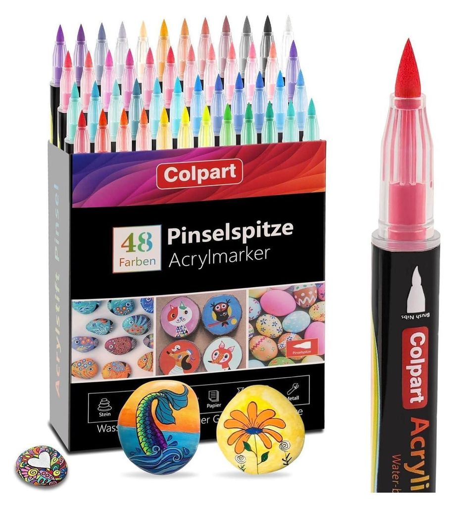 Acrylstifte für Steine 48 Farben wasserfest Marker Set Holz Produktbild 