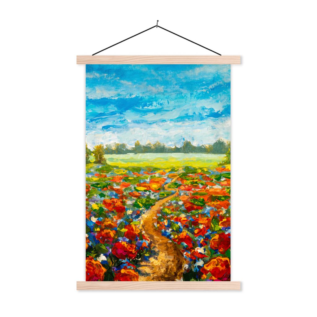 MuchoWow Textilposter Malerei - Ölfarbe - Blumen - Natur 60x90 cm mit holzfarbenen Rahmen - Textil