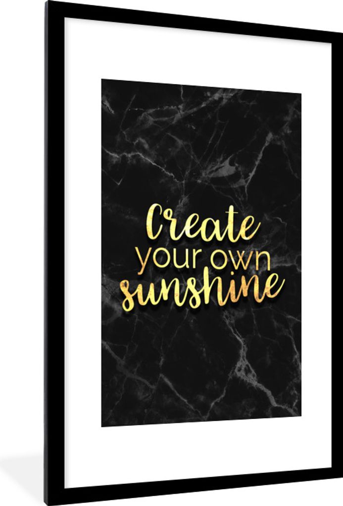 MuchoWow Gerahmtes Poster Zitate - Sonne - Gold - Marmor 60x90 cm - Poster mit Schwarzem Bilderrahmen Wandposter Rahmen Foto Bilder - Dekoration ...