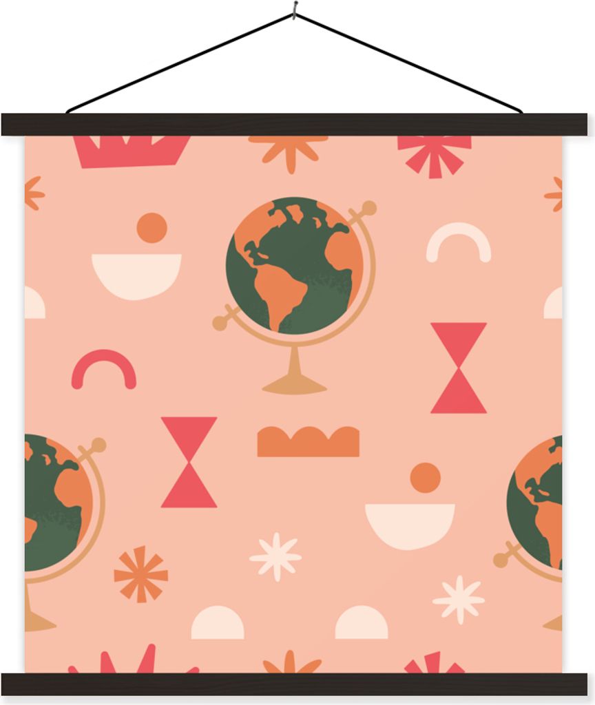 MuchoWow Textilposter Weltkugel - Rosa - Figuren - Abstrakt 60x60 cm mit schwarzem Rahmen - Posteraufhänger