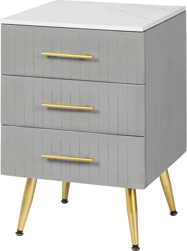 Commode de nuit 3 tiroirs style moderne minimaliste gris - Meuble de lit