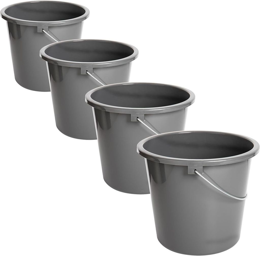 4er Set Putzeimer Kunststoff Haushaltseimer mit Metallgriff Eimer 10L Grau