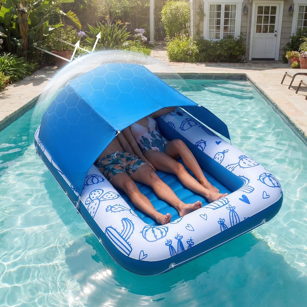 VEVOR Aufblasbare Schwimmmatratze 208 x 140 cm, Luftmatratze Pool mit Abnehmbarem UPF 50+ Sonnendach, 250 kg Belastbare Badeinsel für 2 Personen, ...