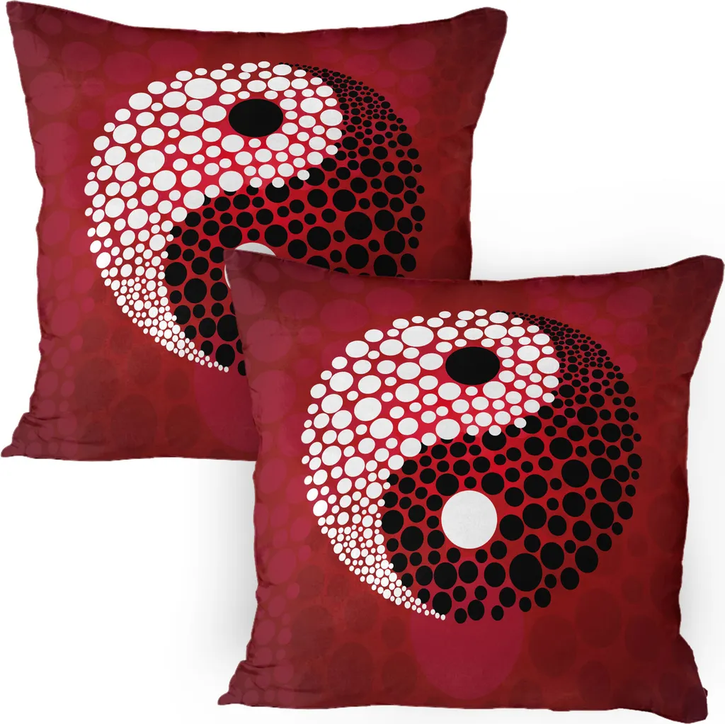 Set 2 Federe 80x80 ABAKUHAUS Yin Yang Rosse - Design Astratto Moderno