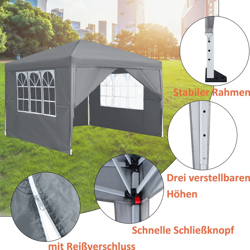 LZQ 3x3m Faltpavillon Pavillon Faltbar mit 4 Seitenwänden, Produktbild 6