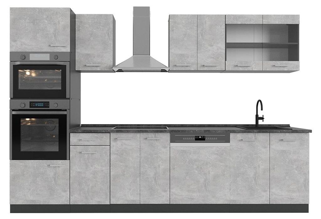 Küchenzeile Vicco R-Line Beton 300 cm mit Hochschrank, AP Produktbild 