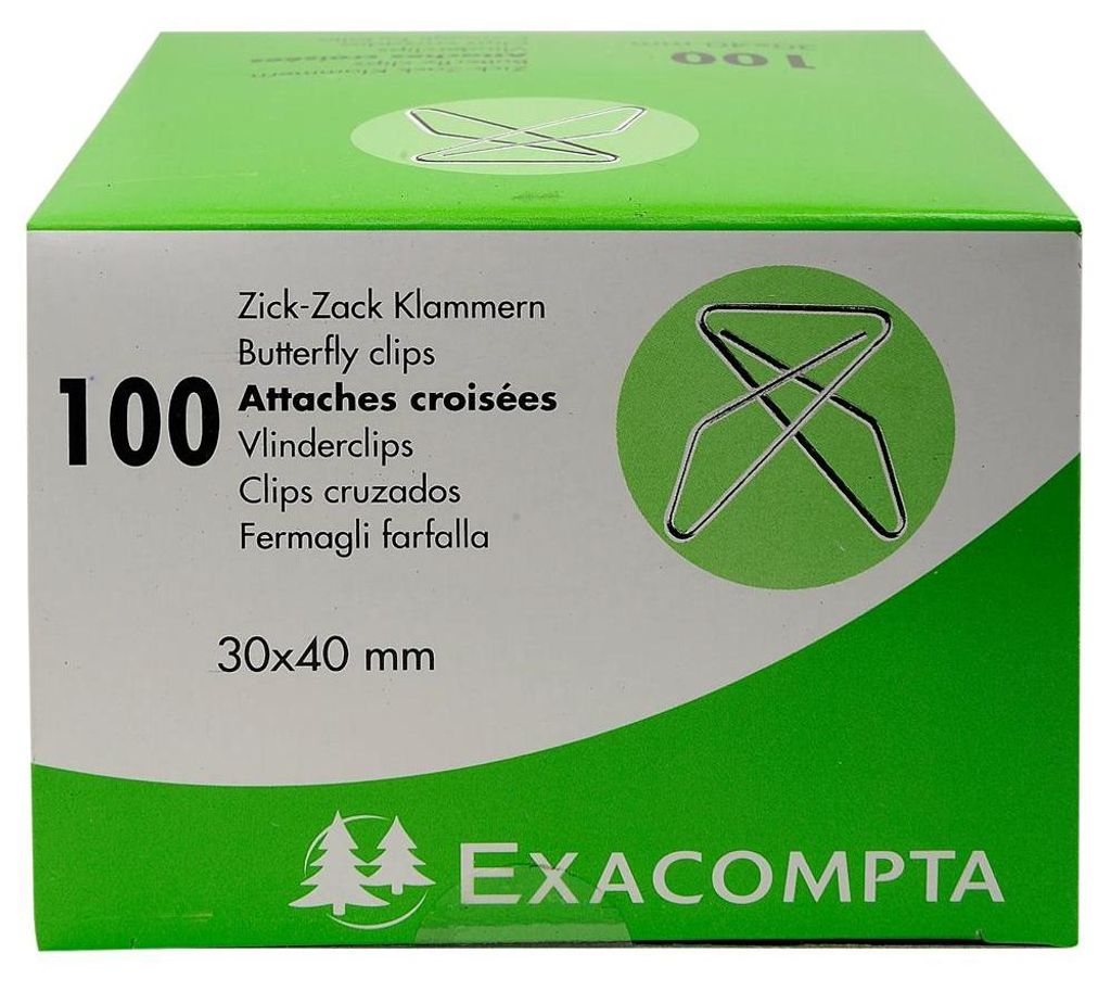 Exacompta Zick-Zack Büroklammern 30x40 mm Silber 100 Stück Produktbild 