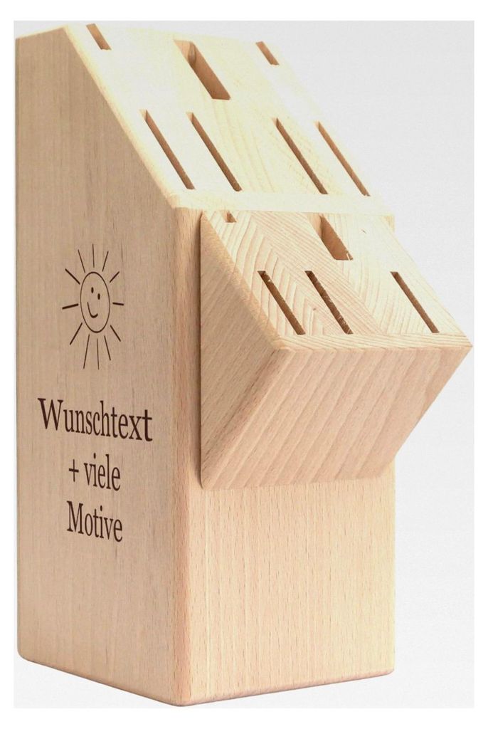Messerblock aus Holz mit individueller Gravur, Name und Motiv, Buchenholz für Küchenmesser, Messerhalter, Küchenorganizer, personalisiertes Gesc...