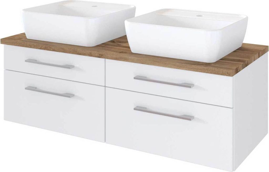 Doppel Waschtischunterschrank 120 cm inkl. Keramik Aufsatzwaschbecken TAREE-03 in matt weiß