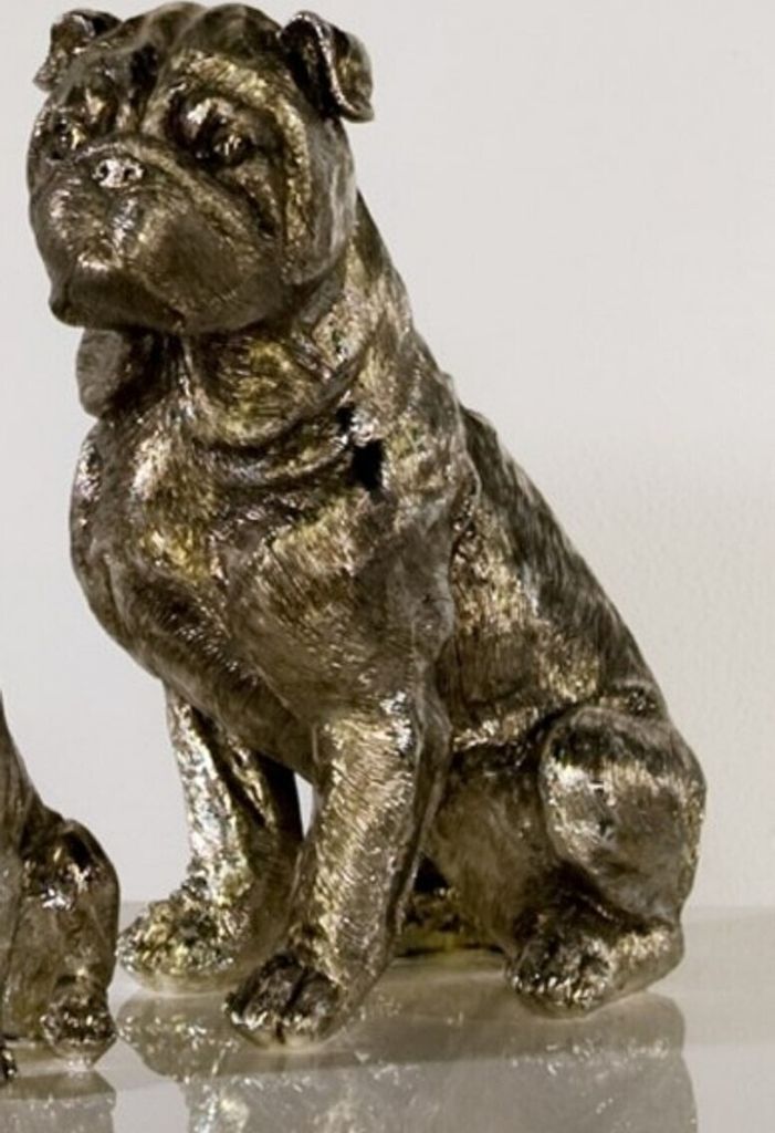 Casa Padrino Designer Hund Mops Antik Silber H. 27 cm - Polyresin Deko Skulptur - Edel & Prunkvoll