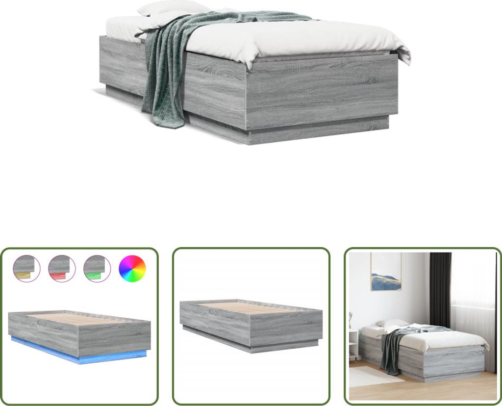 The Living Store Bettgestell mit LED Grau Sonoma 90x200 cm Produktbild 