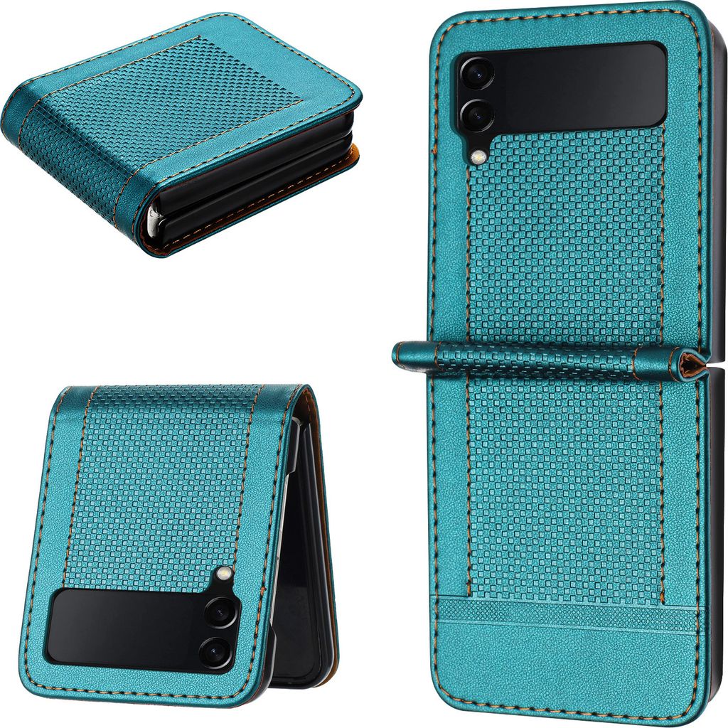 Handyhülle für Samsung Galaxy Z Flip 4 5G Leder Flip Klappbare Schutzhülle mit Standfunktion Grün