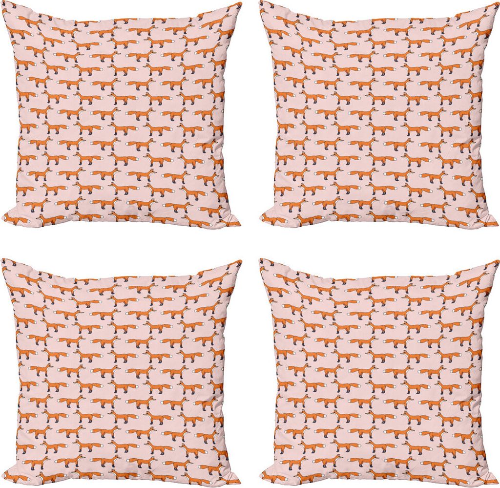 ABAKUHAUS Fuchs Kissenbezug Set (4 Stück), Cartoon Lächeln Tiermuster, Moderner Doppelseitiger Digitaldruck, 60 cm x 60 cm, Burnt Orange Blush