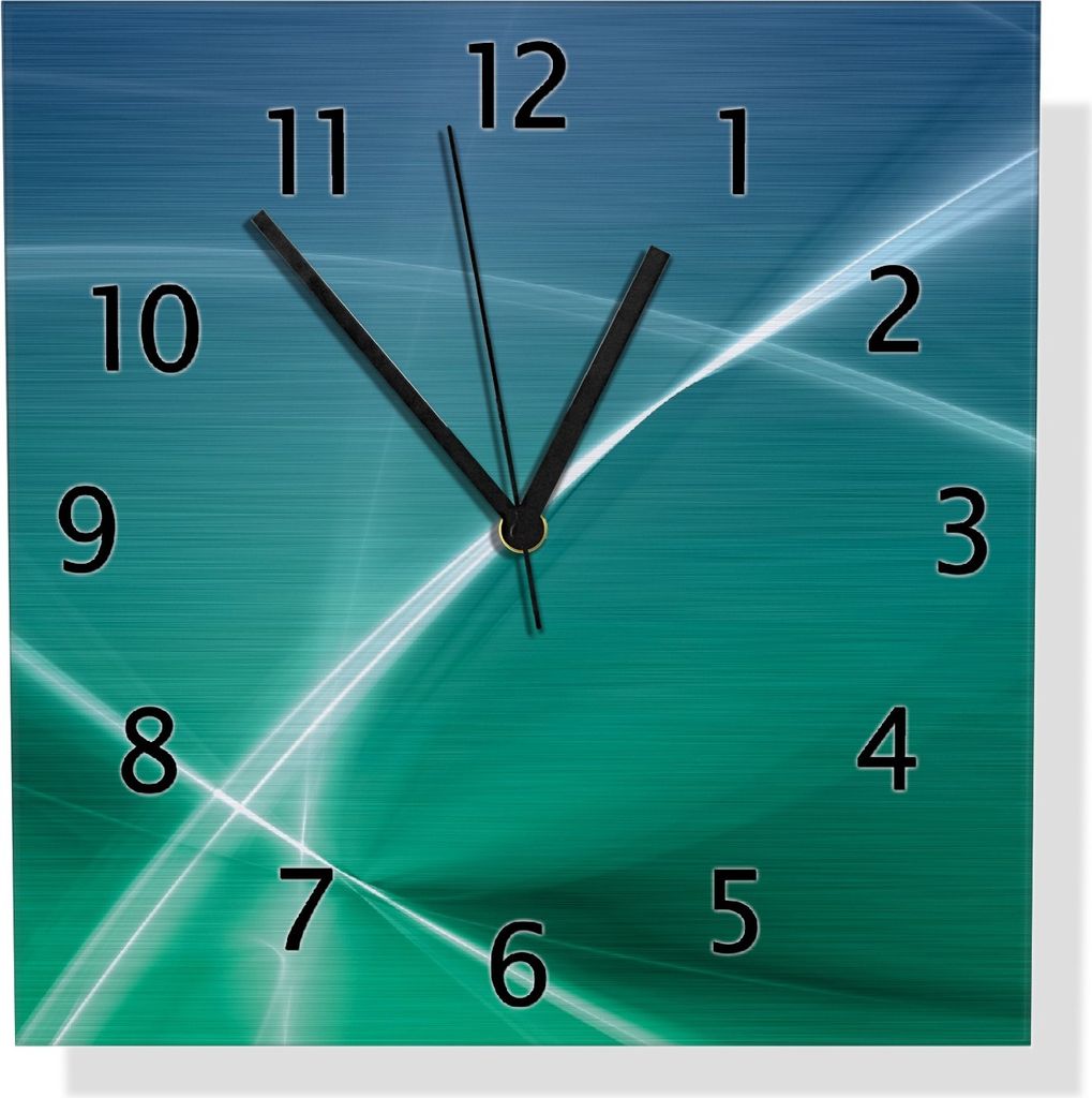 Wallario Design Wanduhr Abstrakte Formen und Linien in blau grün türkis aus Aluverbund, Größe 30 x 30 cm