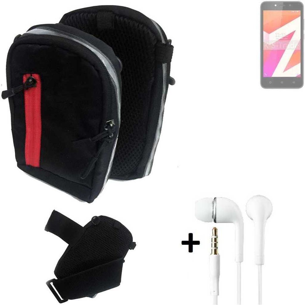 K-S-Trade Outdoor Gürteltasche Holster Umhängetasche + Kopfhörer kompatibel mit Lava Z1s schwarz Handy Tasche Case travelbag Schutzhülle
