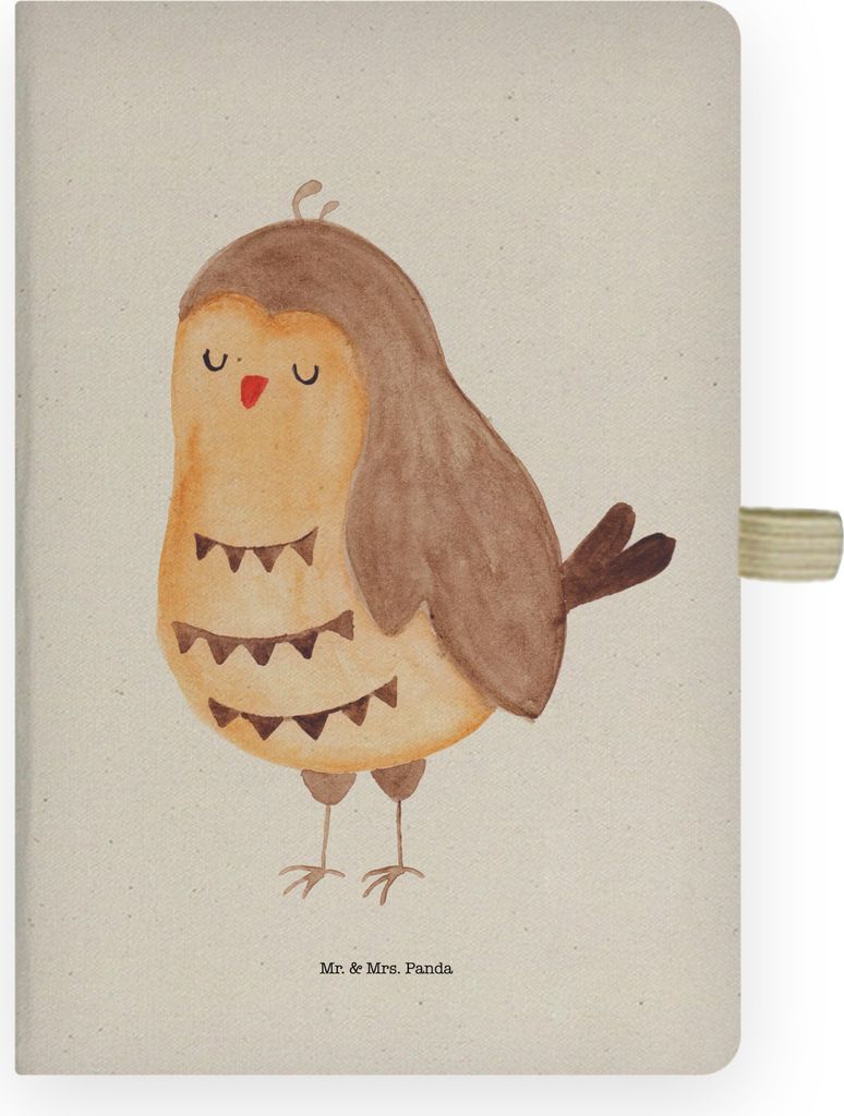 Mr. & Mrs. Panda Notizheft Eule Zufrieden - Transparent - Geschenk, Owl, Müde, Waldtier, Hochzeitstag, Kladde, notizbuch a4, Kariert, Adressbuch, ...
