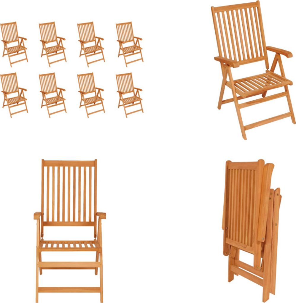 vidaXL Garten Liegestühle 8 Stk. Massivholz Teak - Gartenstuhl - Gartenstühle - Garten-Liegestuhl - Garten-Liegestühle