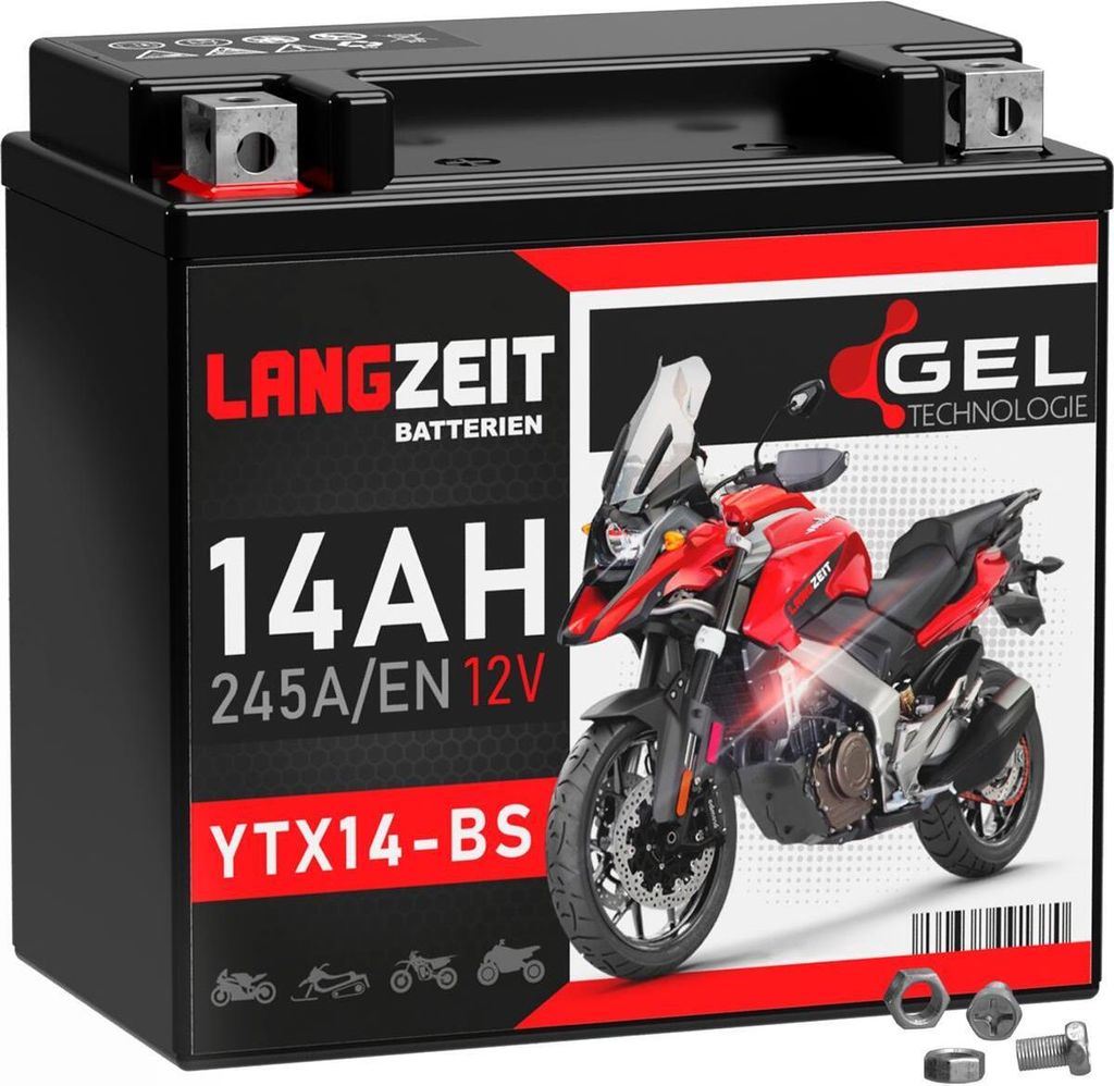 Langzeit Gel Motorradbatterie YTX14-BS 14Ah 12V Produktbild 