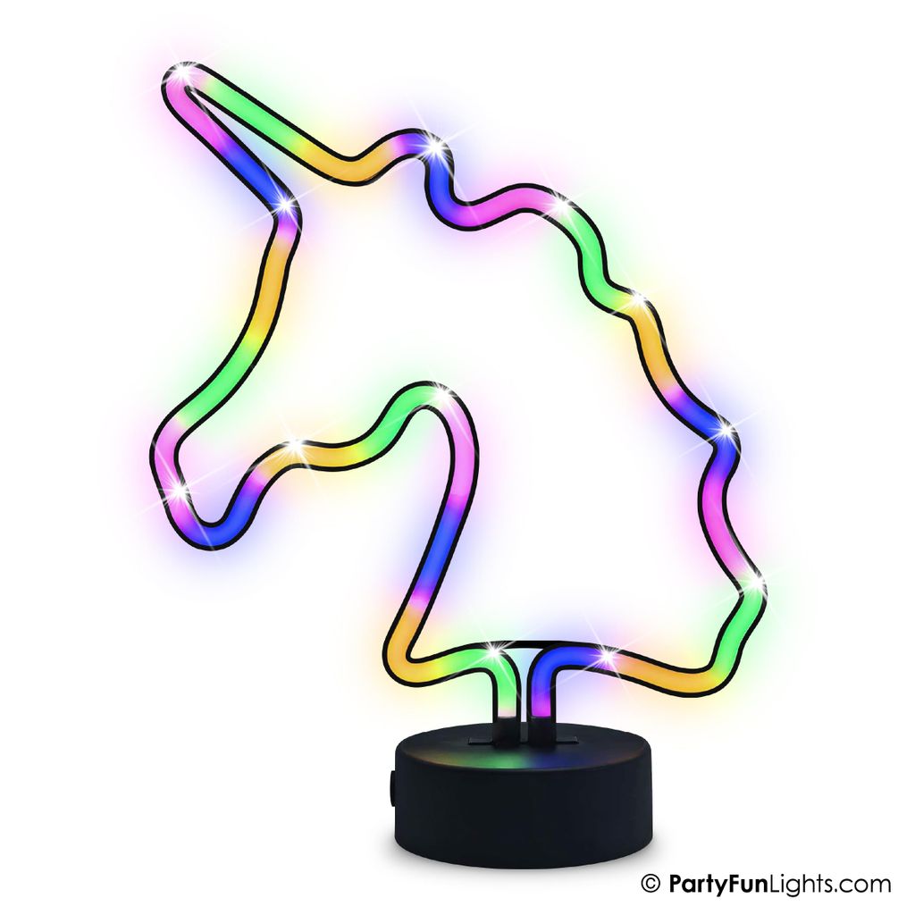 PartyFunLights – LED-Neon-Einhorn-Lampe – Einhorn – mehrfarbig – mit USB-Anschluss und Batterien