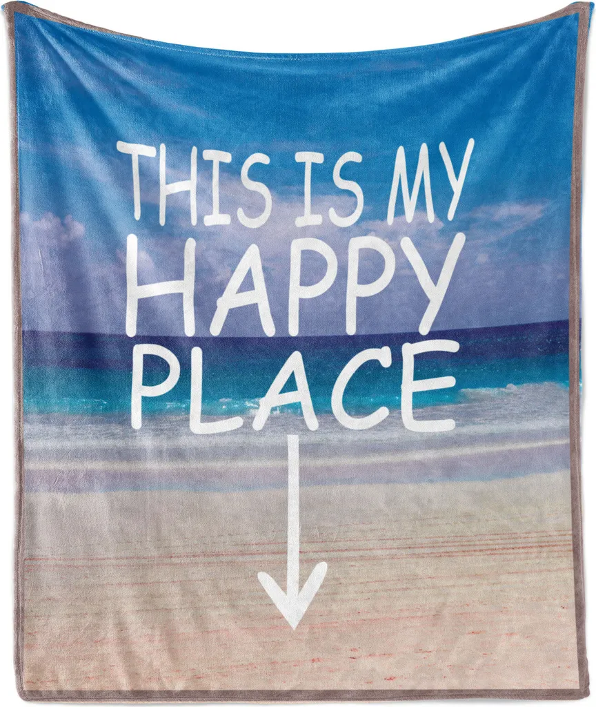ABAKUHAUS Sprichwort Morbida coperta in pile di flanella, Questo è il mio posto felice, Comodo peluche per interni ed esterni, 125 x 175 cm, Multicolore