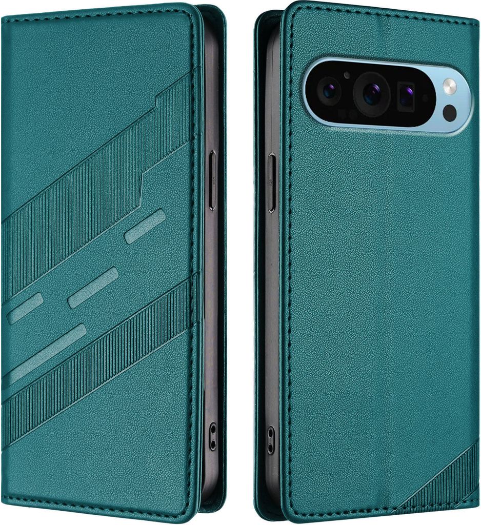 Hülle für Google Pixel 9 Pro XL, Kunstleder Brieftaschen Handyhülle mit Kartenfach und Standfunktion Grün