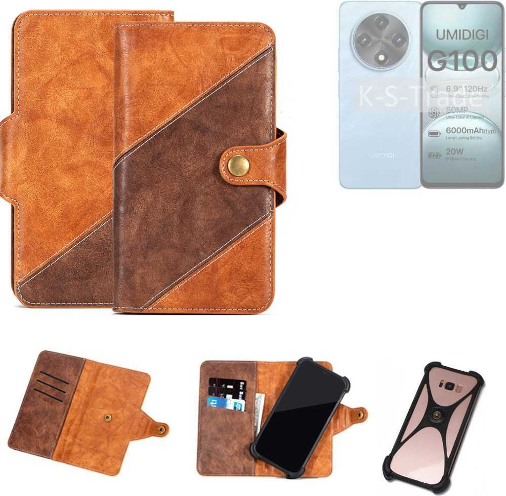 K-S-Trade Handyhülle Schutzhülle Bookstyle Case Wallet-Case kompatibel mit UMIDIGI G100 Cover Klapphülle Kantenschutz Smartphone dunkelbraun braun