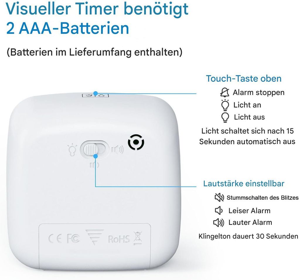 Yunbaoit Visueller Timer Mit Hülle – 60 Min. Countdown, Geräuschlos, 3 Alarmstufen (lila)