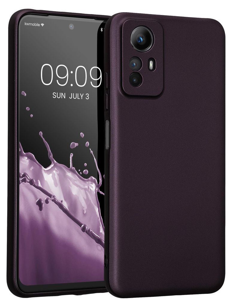 kwmobile Handyhülle für Xiaomi Redmi Note 12S Hülle - weiche Silikon Case metallisch schimmernd - Schutzhülle Cover - Metallic Brombeere