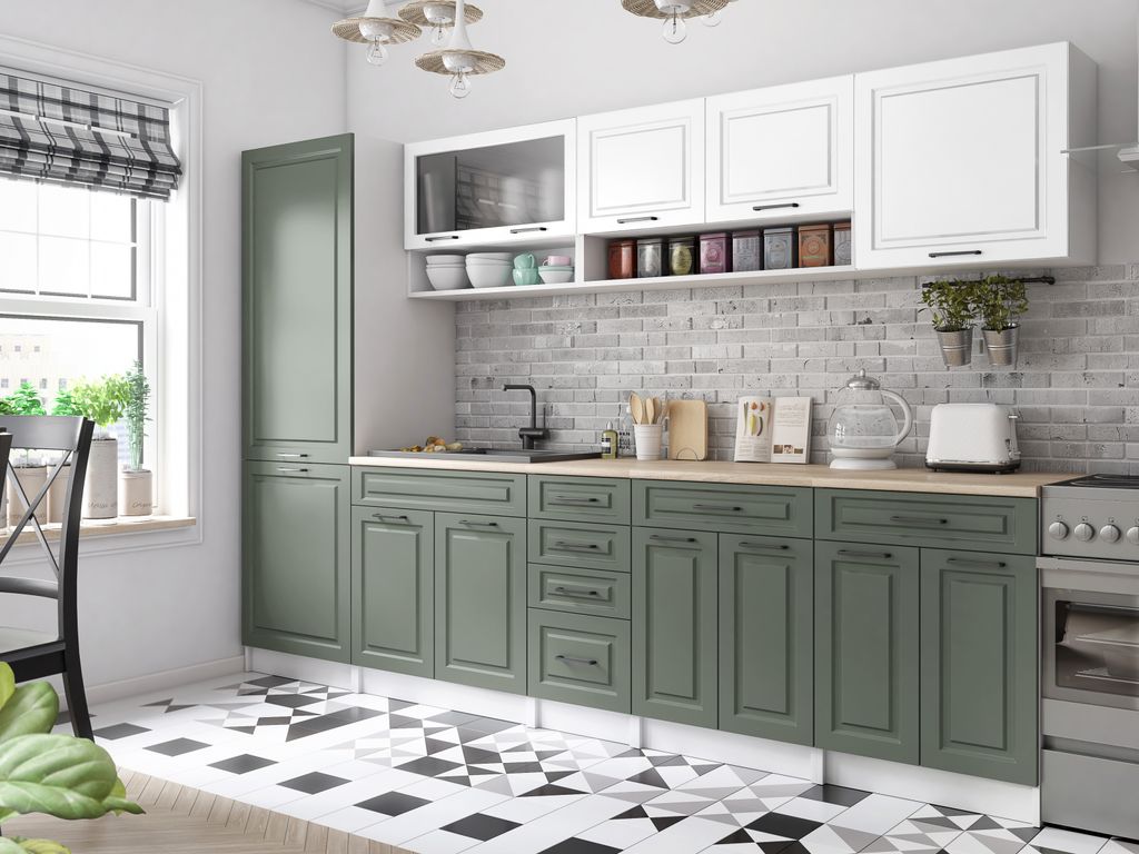 Kuchyňská linka BIRGID 300cm - Bílá + olive Obrázek produktu 
