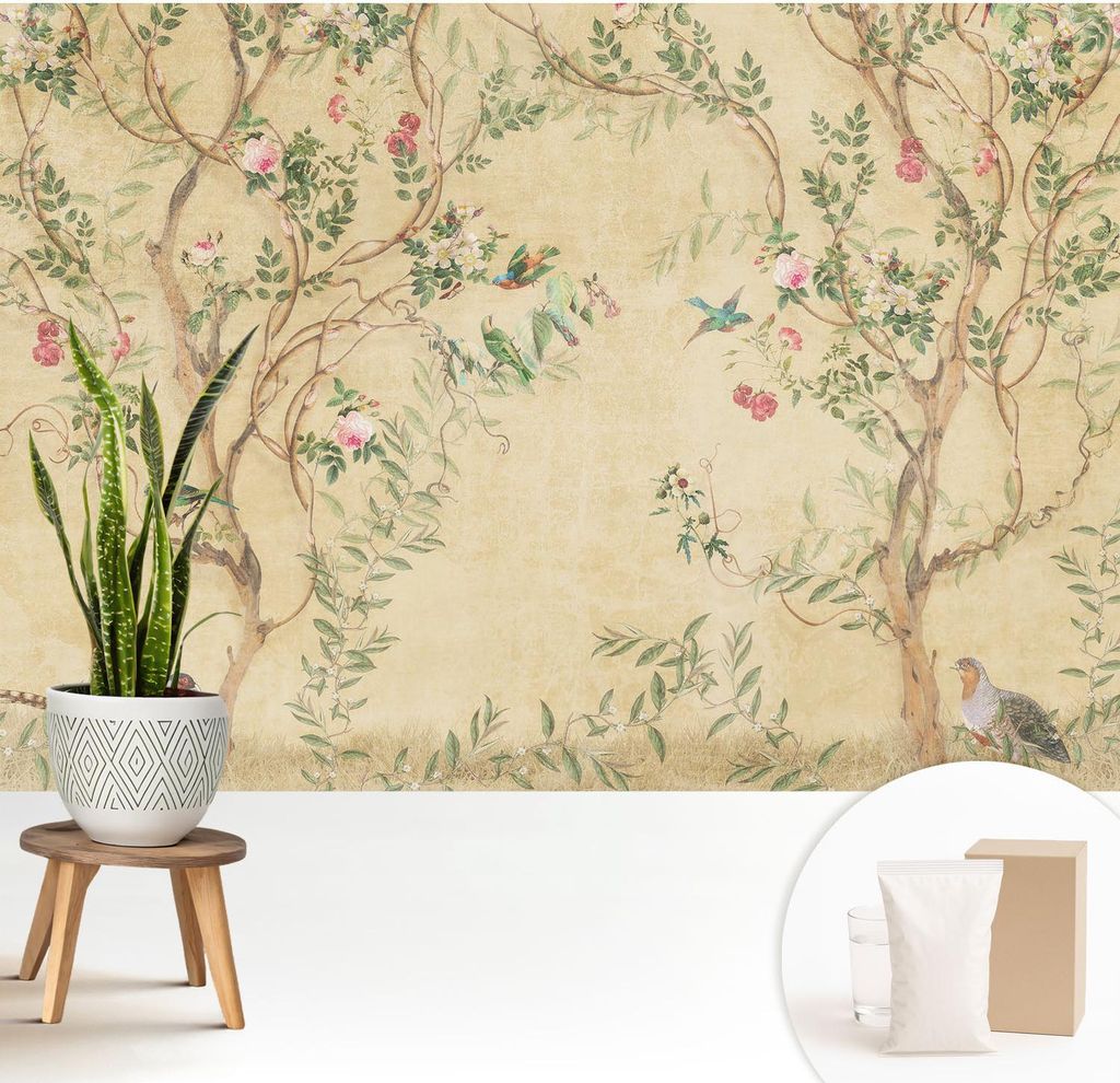 Fototapete - 208x146 cm - Tapete - Wandtapete - Wandbilder - Dekofolie - Tapete Folie - Wand - Dekoration - Wohnzimmer - Florale Akzente