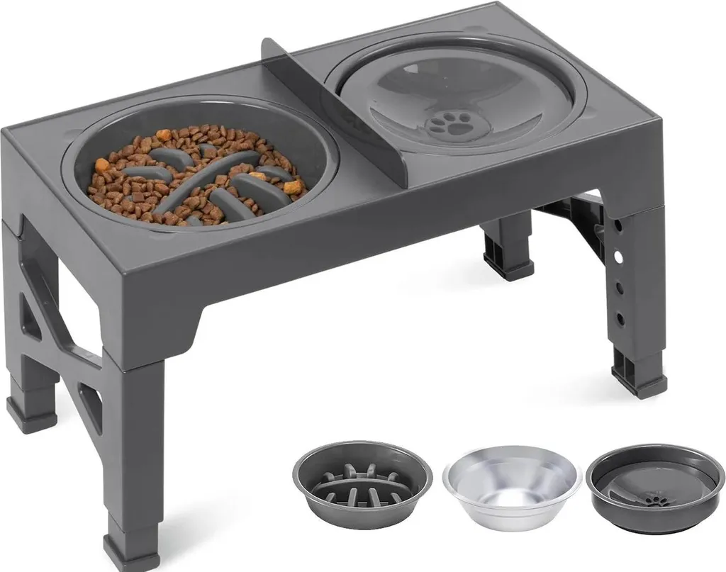 Set Ciotole Cani Rialzate Nero Moderno | Supporto Inox Regolabile