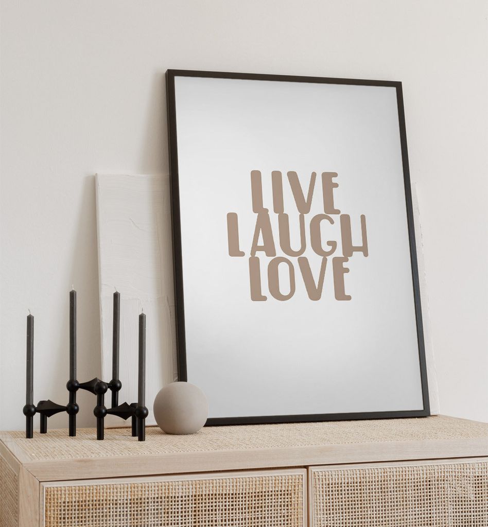 Poster Leben Lachen Lieben, groesse_poster:30x40 cm, groesse_rahmen:weiß Passepartout 40x50 cm