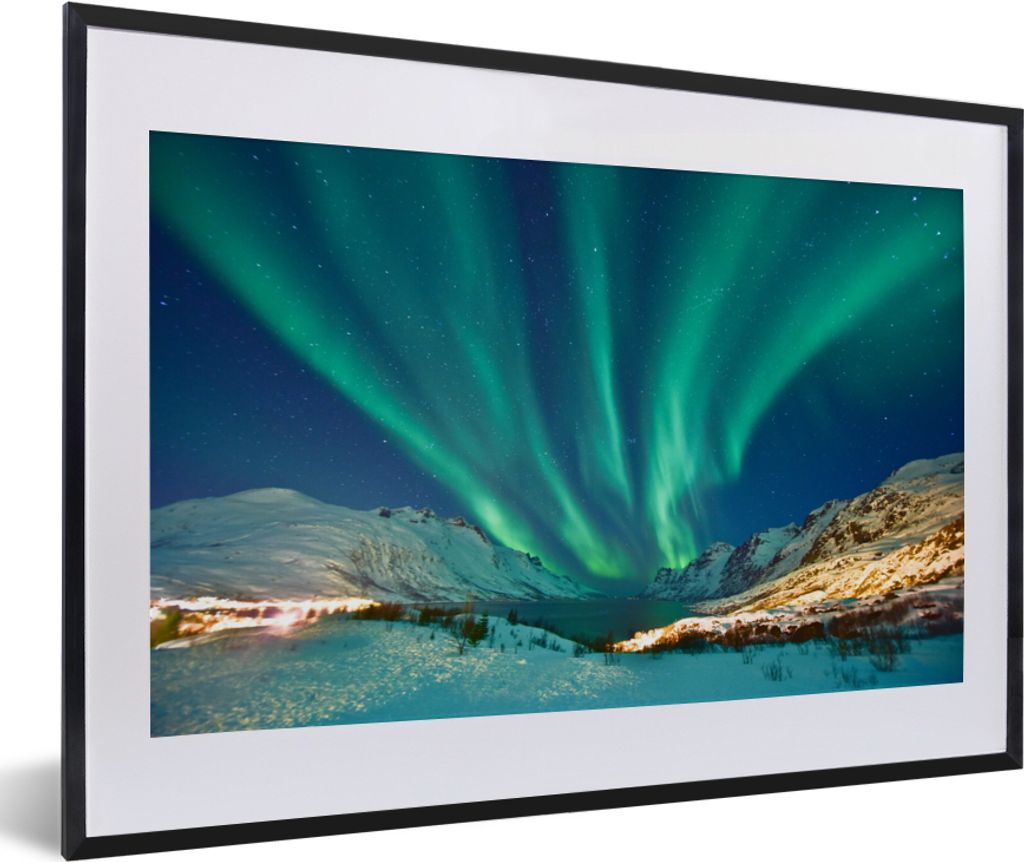 MuchoWow MuchoWow Gerahmtes Poster Nordlichter - Norwegen - Winter 60x40 cm - Poster mit zchwarzem Bilderrahmen - Schlafzimmer - Plakat in Rahm...