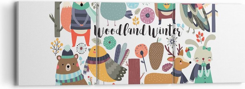 Bild auf Leinwand - Leinwandbild - Winter Baum Wald Tiere - 90x30cm - Wand Bild - Wanddeko - Leinwanddruck - Bilder - Kunstdruck - Wanddekoration -...