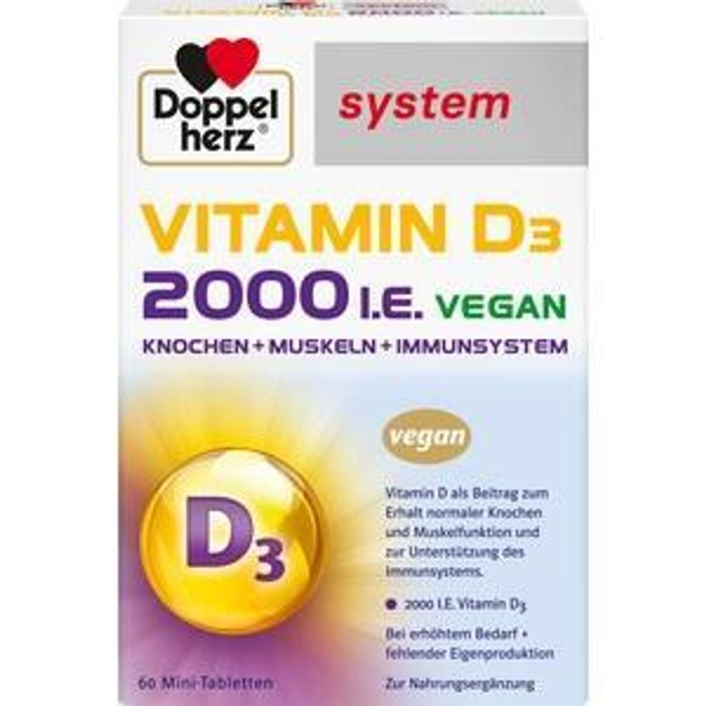 DOPPELHERZ Vitamin D3 2000 I.E. vegan system Tabl., 60 St.