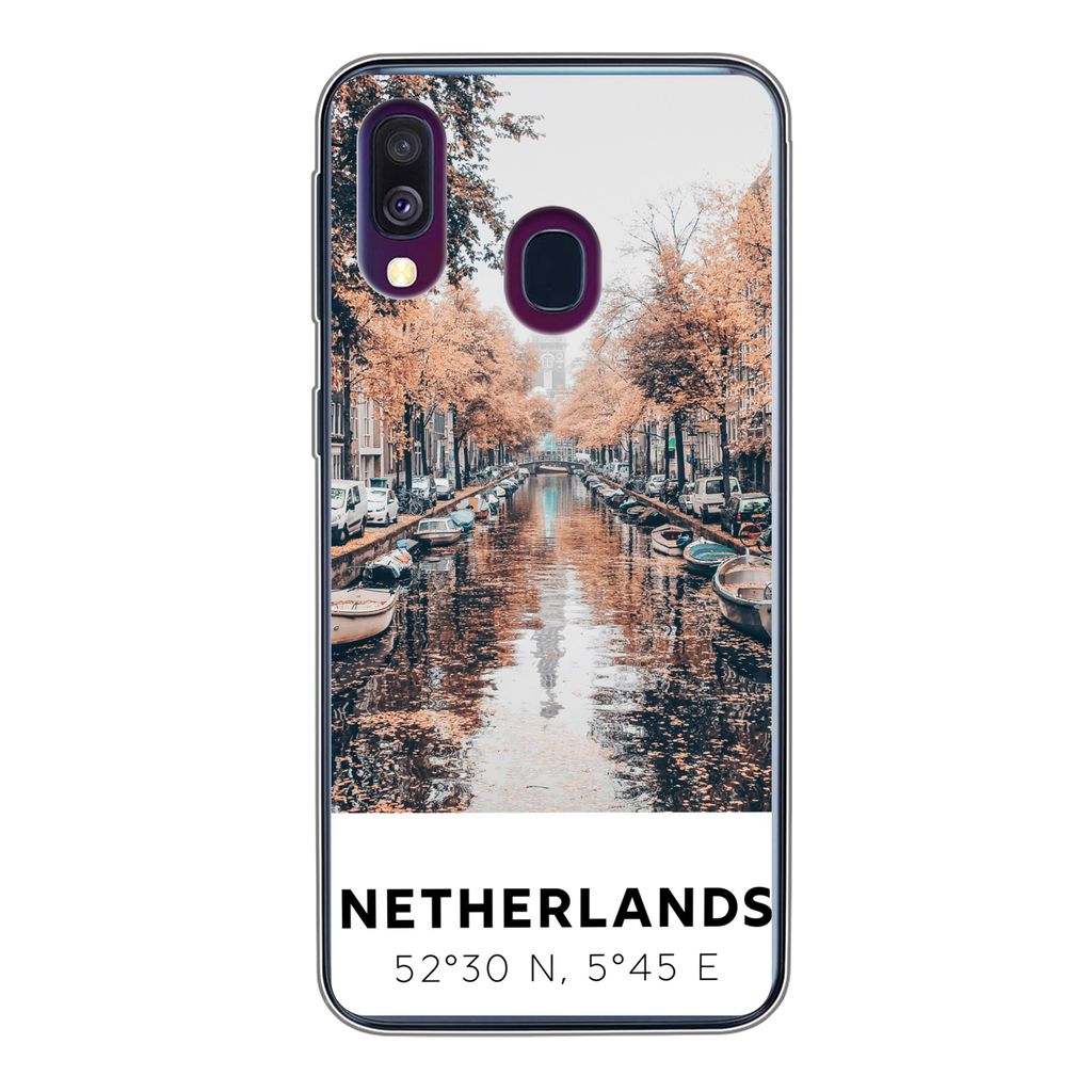 MuchoWow Handyhülle Schutzhülle Hülle für Samsung Galaxy A40 Niederlande - Amsterdam - Gracht - Herbst Silikon Softcase Handy Hülle - Handy-...