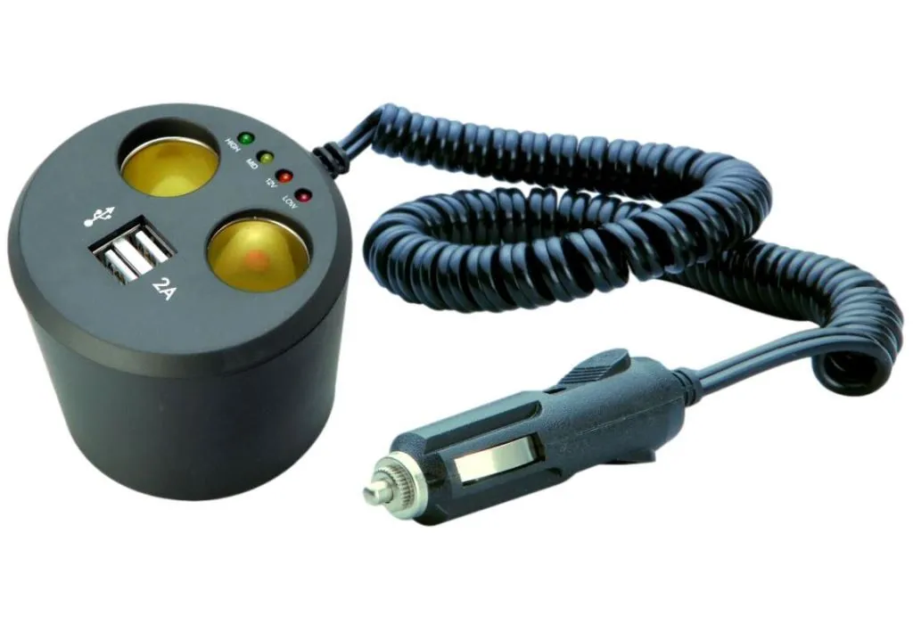 Multipresa Auto per Portabicchieri 2 Prese 12V e Doppia USB