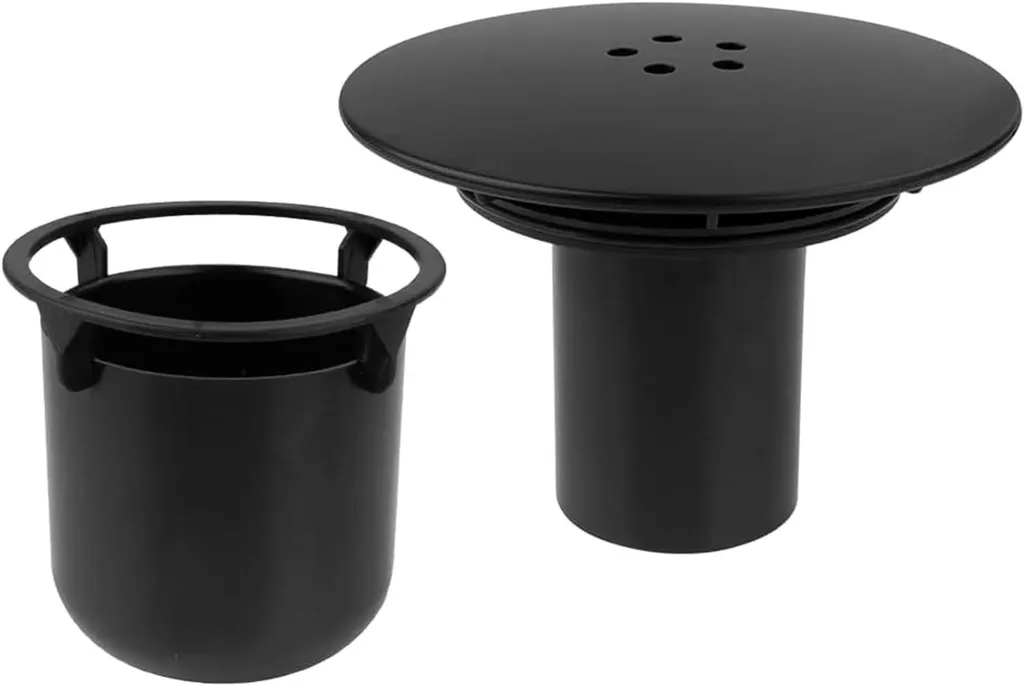 Cache-siphon de douche noir et chrome 90 mm pour écoulement rapide