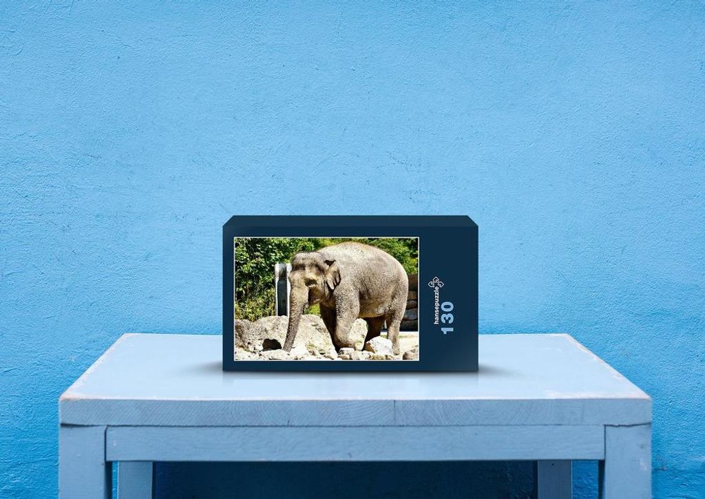 hansepuzzle 82490 - Elefant Puzzle, 130 Teile, Tierwelt, 28,7 x 20,0cm mit hochwertiger Aufbewahrung, Kartonbox und wiederverschließbarem Beutel