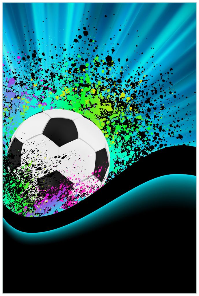 Wallario Wandbild aus Acryl, 90 x 60 cm, freischwebende Optik - Fußball - Design Wellen und Regenbogen in blau