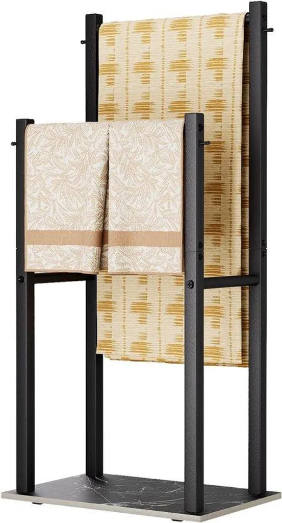 Porte-serviettes sur pied noir 39x26x80 cm en métal pour salle de bain