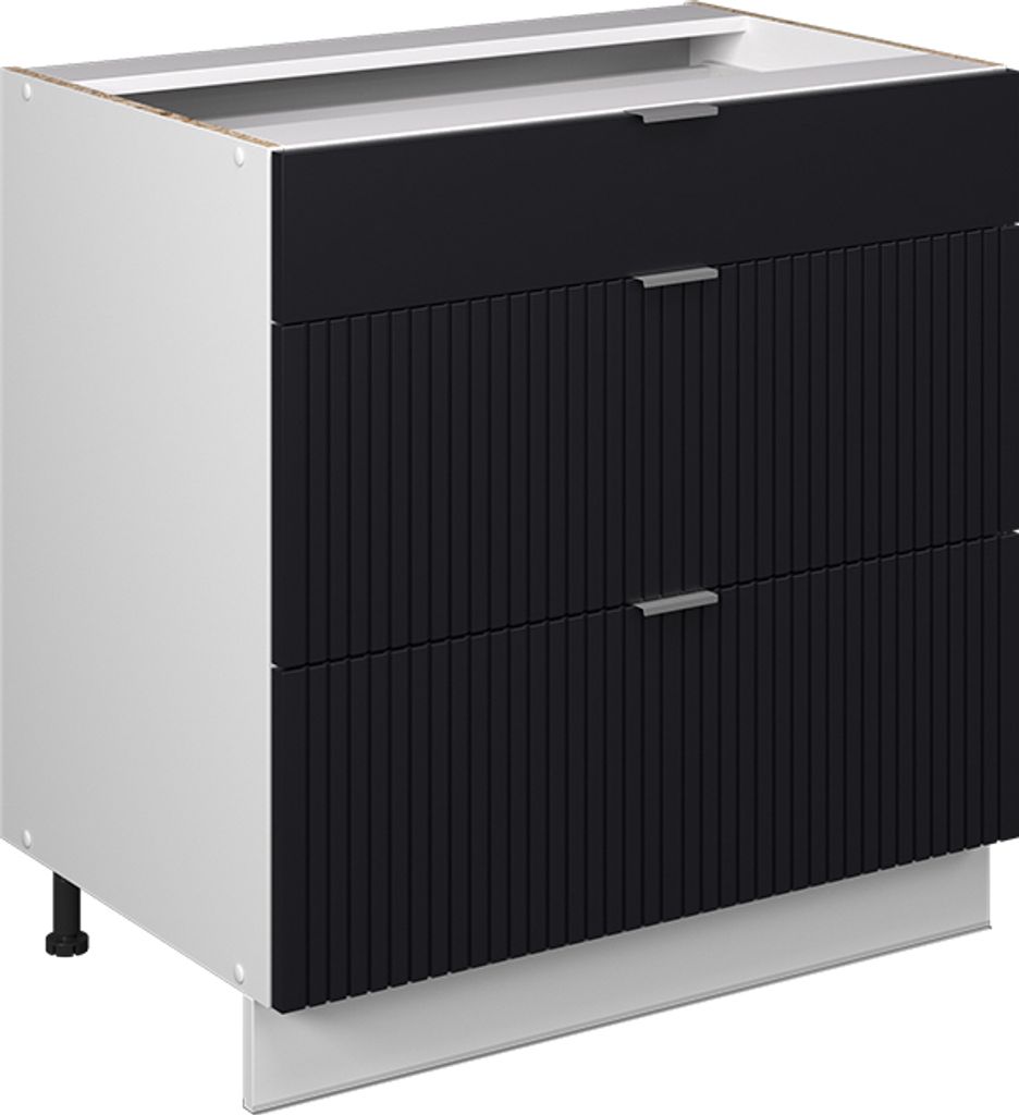 Küchenunterschrank Vicco Fame-Line Schwarz gestreift 80 cm mit 3 Schubladen, ohne Arbeitsplatte, Model 50868