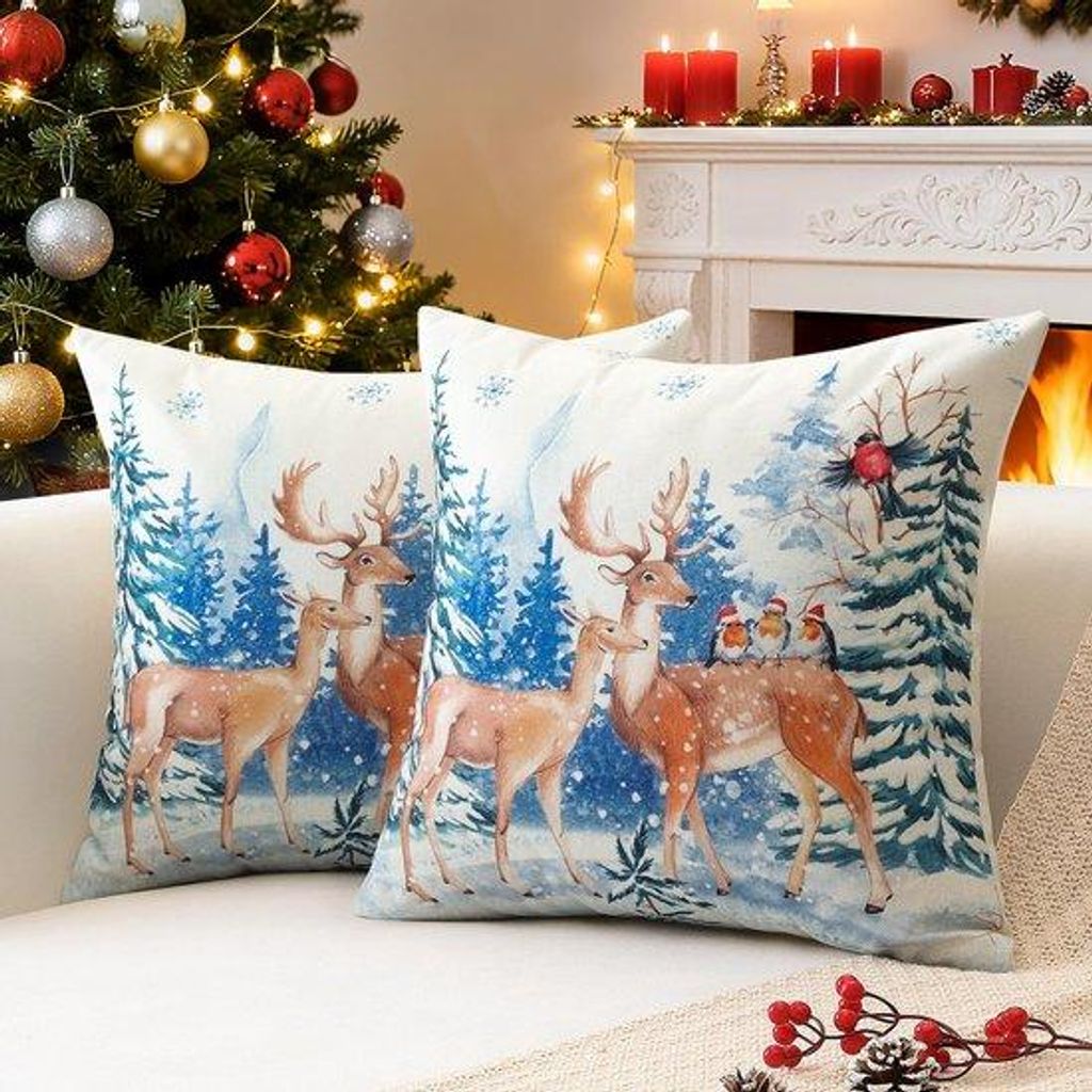 Unyqoos Set mit 2 dekorativen Weihnachtskissenhüllen für eine festliche Winterdekoration