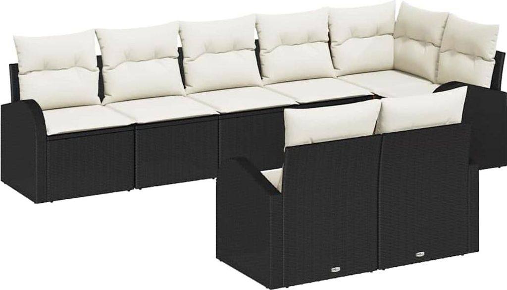 Gartensofa-set mit Kissen 8 pcs Schwarz und Weiß Poly-Rattan