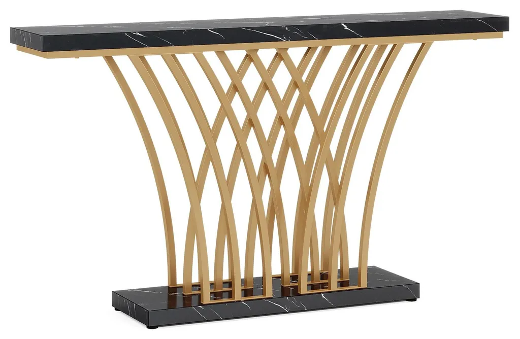 Console en métal noir 150cm style industriel - Meuble rectangulaire fin