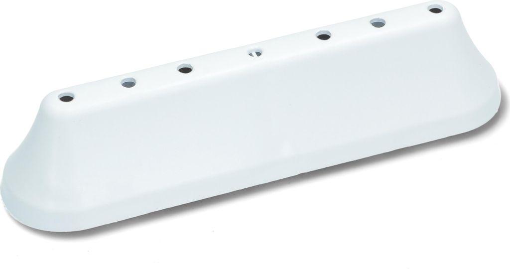 A white washing machine part with multiple holes on a white background.