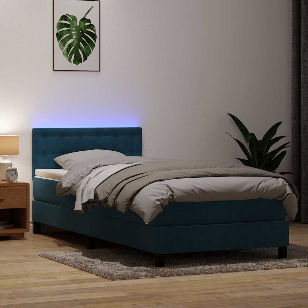 Maison Exclusive - Boxspringbett mit Matratze & LED Dunkelblau 80x220 cm Samt